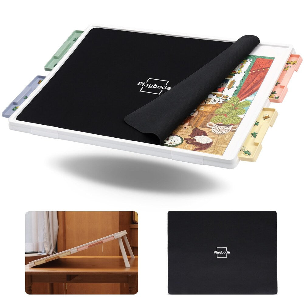 1000 piece tilting puzzle board with built-in stand, 4 drawers, and protective mat for adults