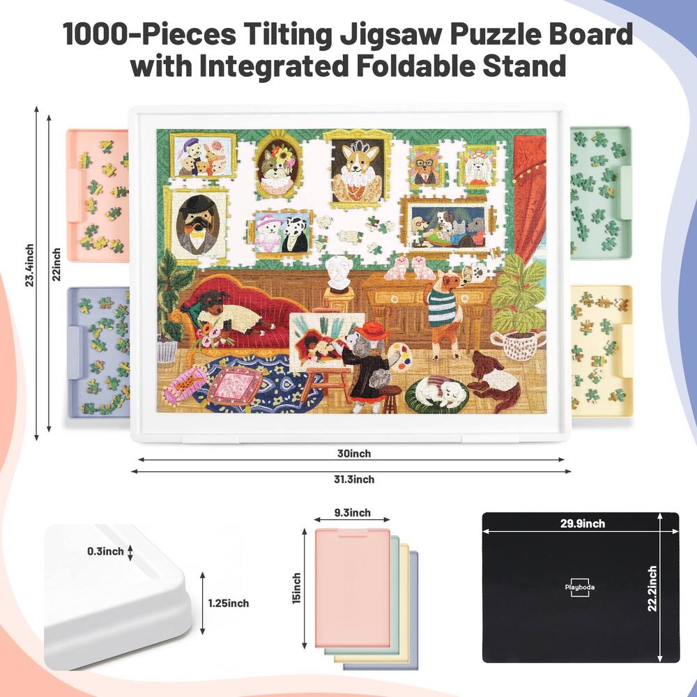 30 x 22 inch tilting puzzle board designed to fit standard 1000 piece puzzles