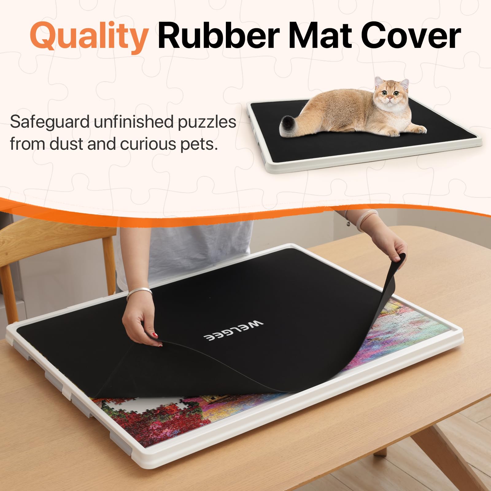 Playboda puzzle board with a quality rubber mat cover protecting unfinished puzzles from dust, spills, and curious pets, keeping pieces secure between sessions.