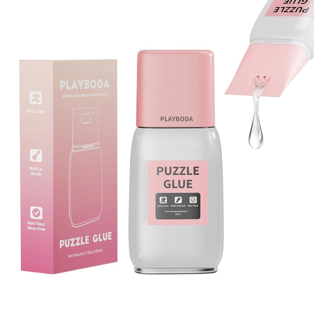 Preserve your finished puzzles effortlessly with a clear puzzle glue featuring a built-in spreader design. No extra brushes or tools needed.