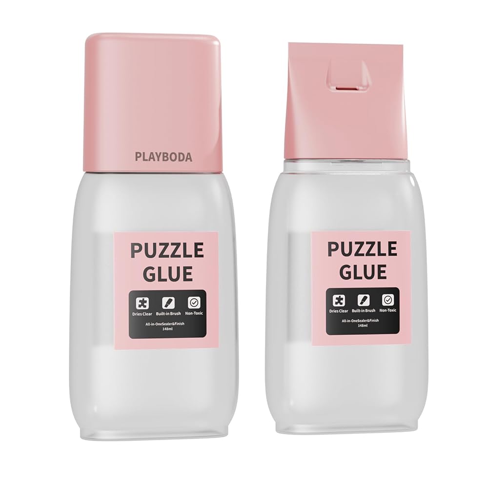 Preserve your finished puzzles effortlessly with a clear puzzle glue featuring a built-in spreader design. No extra brushes or tools needed.