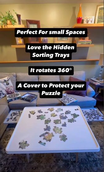 Playboda whiteboard puzzle table with hidden sorting trays and 360-degree rotation feature