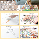 Waterproof puzzle board with secure drawer storage and easy to clean surface