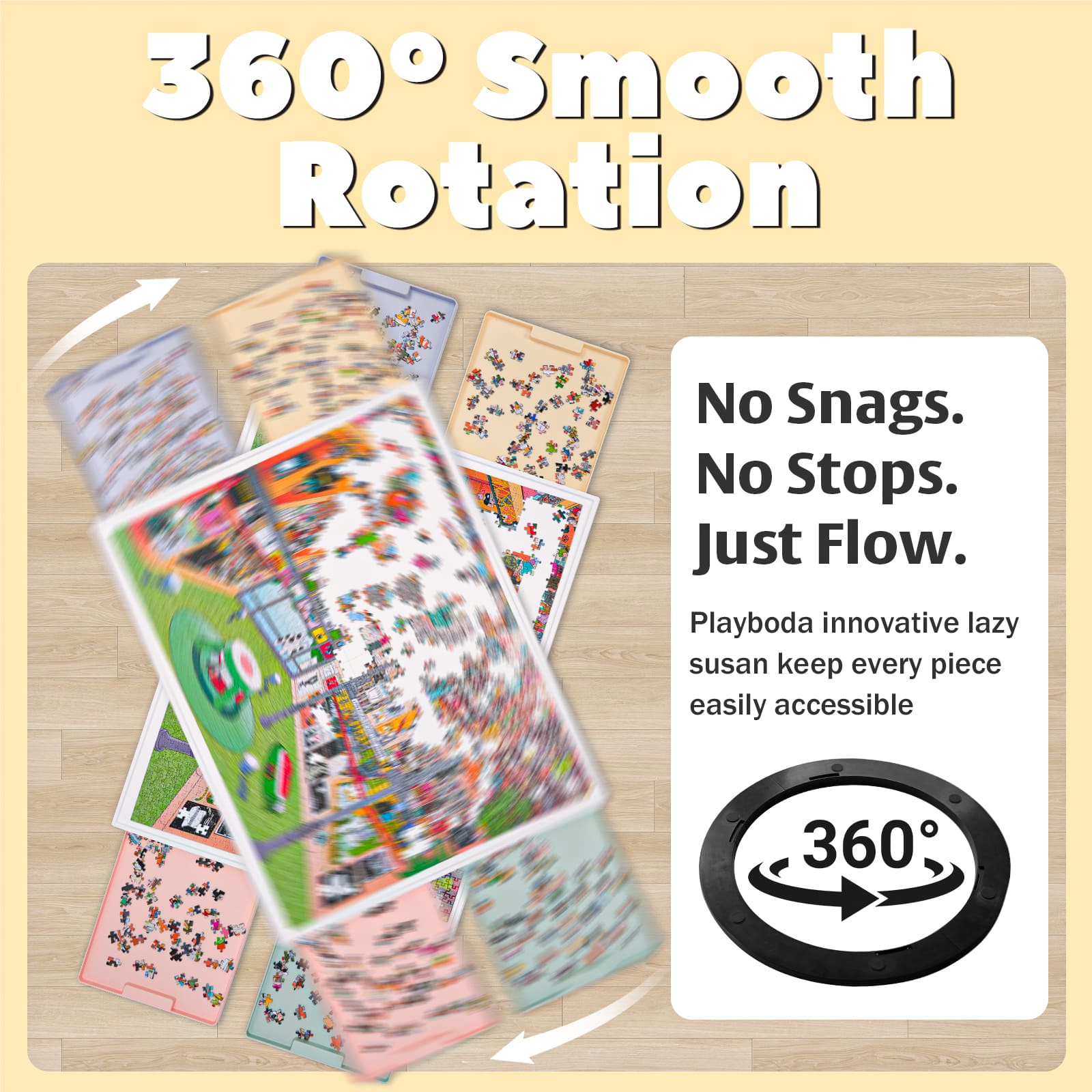 360 degree rotating puzzle board with lazy susan for smooth rotation